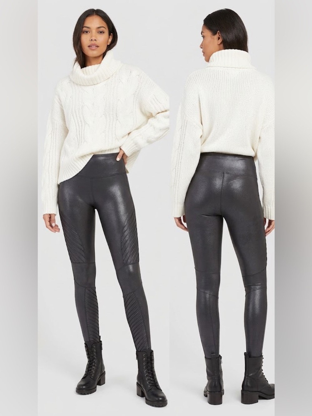 SPANX Moto Faux Leather Leggings Black Size XL High Waist